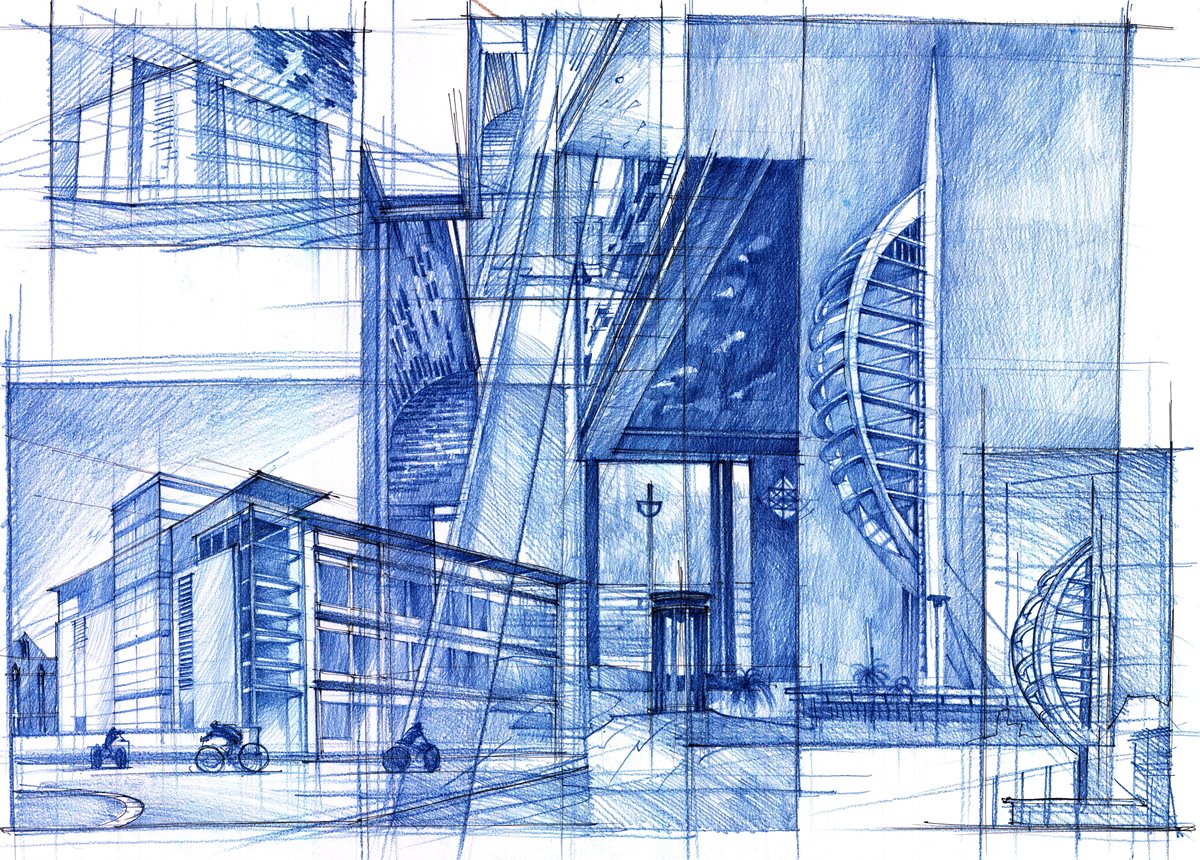 rysunek architektury kredką - autor Robert Szewczyk - młody rysownik i architekt